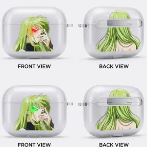 C.C. Anime AirPods Case with Keychain, Frosted PC Protective Cover for AirPods Pro, Code Geass Manga Earbuds Case Gift for Him Her
