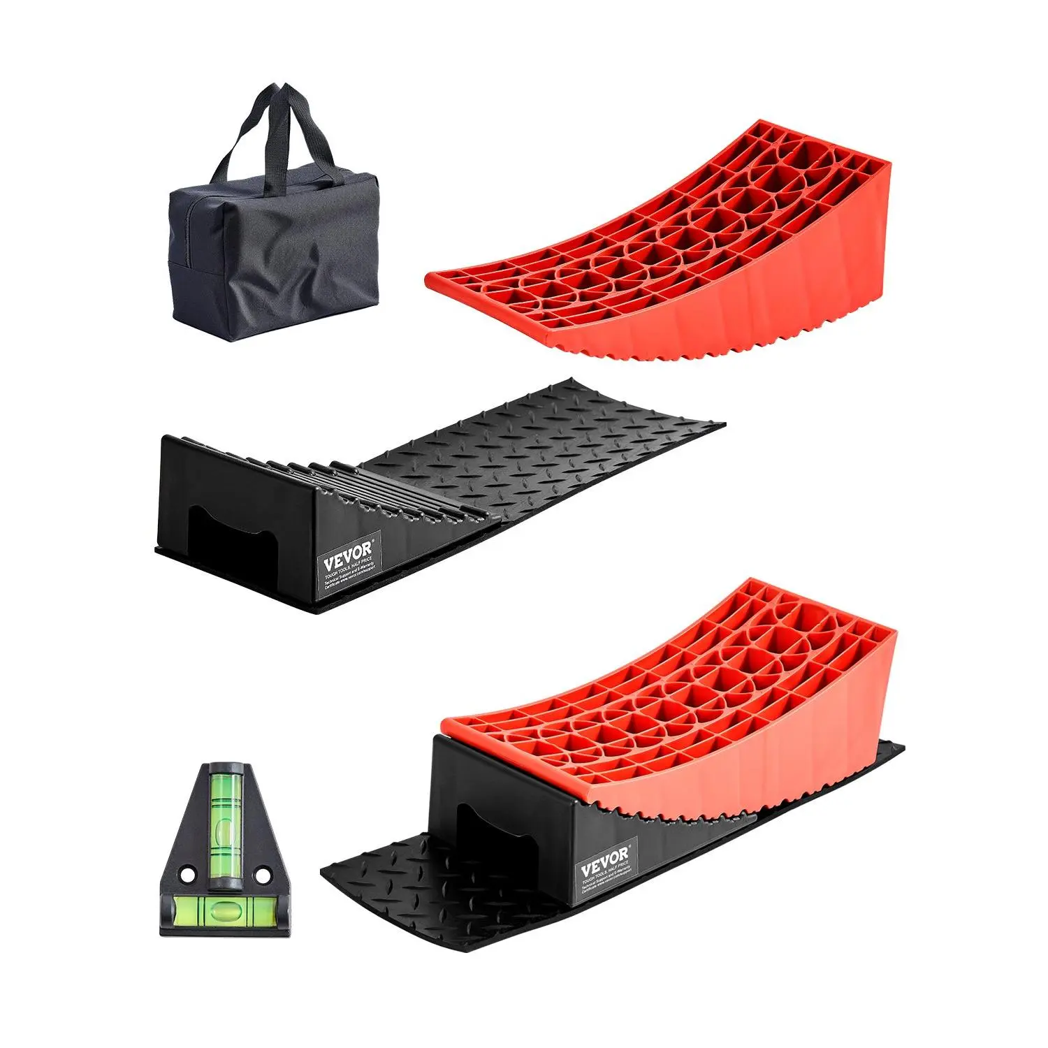 【Summerfinds】VEVOR Camper Levelers Kit, 2 Pcs Heavy Duty Curved PP Plastic Levelers for Trailers, 4-ton Load Hold (Up to 8818.5lbs), 4" Max Leveling Height, Rubber Mat, Carry Bag, Wheel Chocks