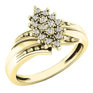 Dazzlingrock Collection 0.10 Cttw 10K Round White Diamond Womens Cluster Flower Ring 1/10 CT, Solid Yellow Gold, Size 7