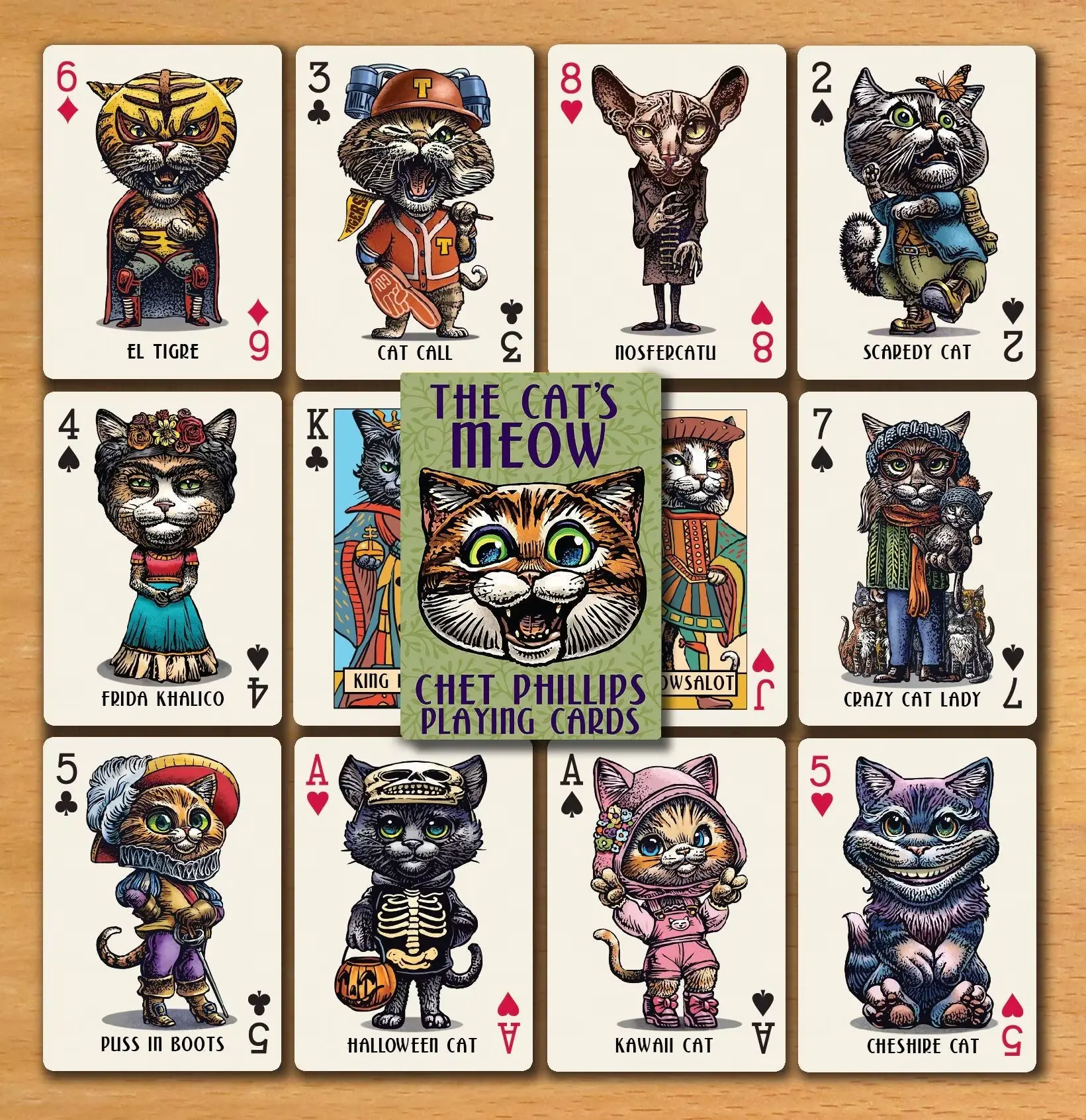 Cats Meow Playing Cards Deck, Funny Celebrity Cat Portraits, Illustrated Pun Art Gift