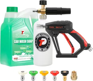Tool Daily Short Pressure Was, 1/4 Inch Quick Connect, M22-14 Fitting, 64 Oz Car Wash Soap, 5 Power Washer Nozzle Tips, Brass Coupler, Max 4000 PSI, Foam Cleaner Spray, Car Wash Equipment fathersdaygift
