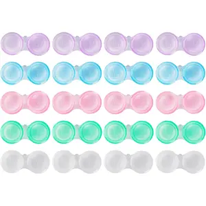 20 Pack Contact Lens Cases Transparent Bulk Contact Cases in 5 Colors Cute Leak-proof Contact Case for Home and Travel