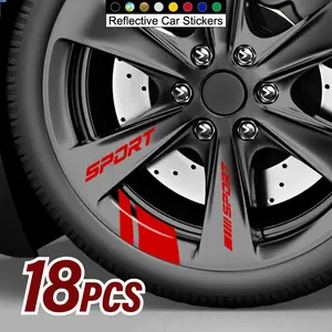 1SET Red Reflective Wheel Logo Decor Sticker, Reflective Car Stickers, For Car Wheels, Backpacks, "SPORT", Dynamic Stripe Themed Decor, Eye-Catching, Vehicle Exterior Decoration