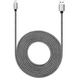 USB Type C  15ft with 3A Fast , Ultra Long and Extremely Durable Nylon Braided USB C Charger Cord for Galaxy S10/S9/S8/ Pixel/// and More (White)