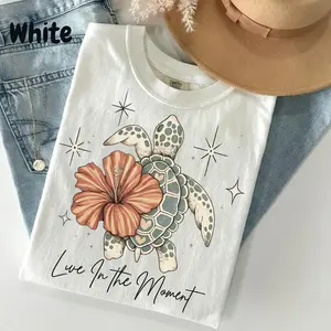 Live In The Moment Comfort Colors Shirt, Sea Turtle Hibiscus Tee, Retro Tropical Ocean Graphic T-Shirt