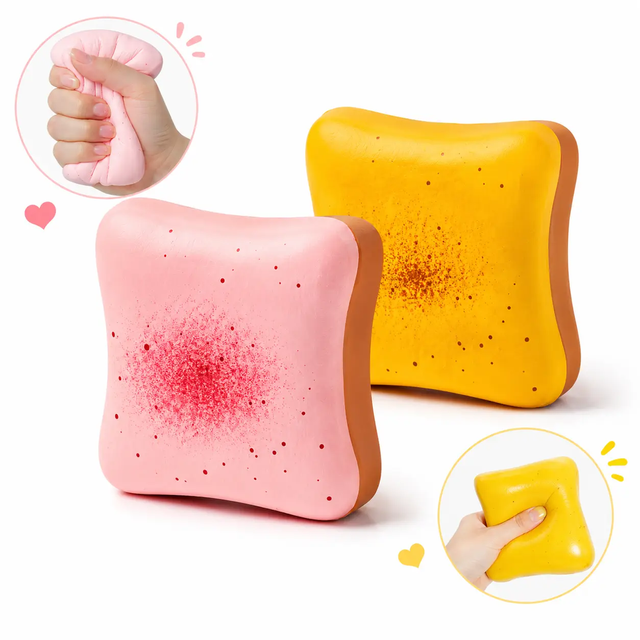 Cute Toast Butter & Strawberry Squishy, Super Soft Slow-Rising Bread Slice Fidget, Lightly Moldable Sensory Stress Relief Item for Kids, Christmas Stocking Stuffers, Easter Baskets Fidget Squishies
