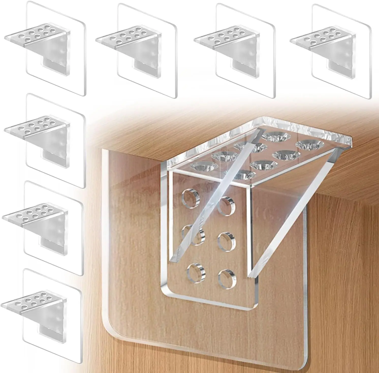 24 Pieces Adhesive Shelf Bracket, Shelf Support Pegs, Large Size Punch Free, Reinforced Design, For Shelves Kitchen Cabinet Book Closet