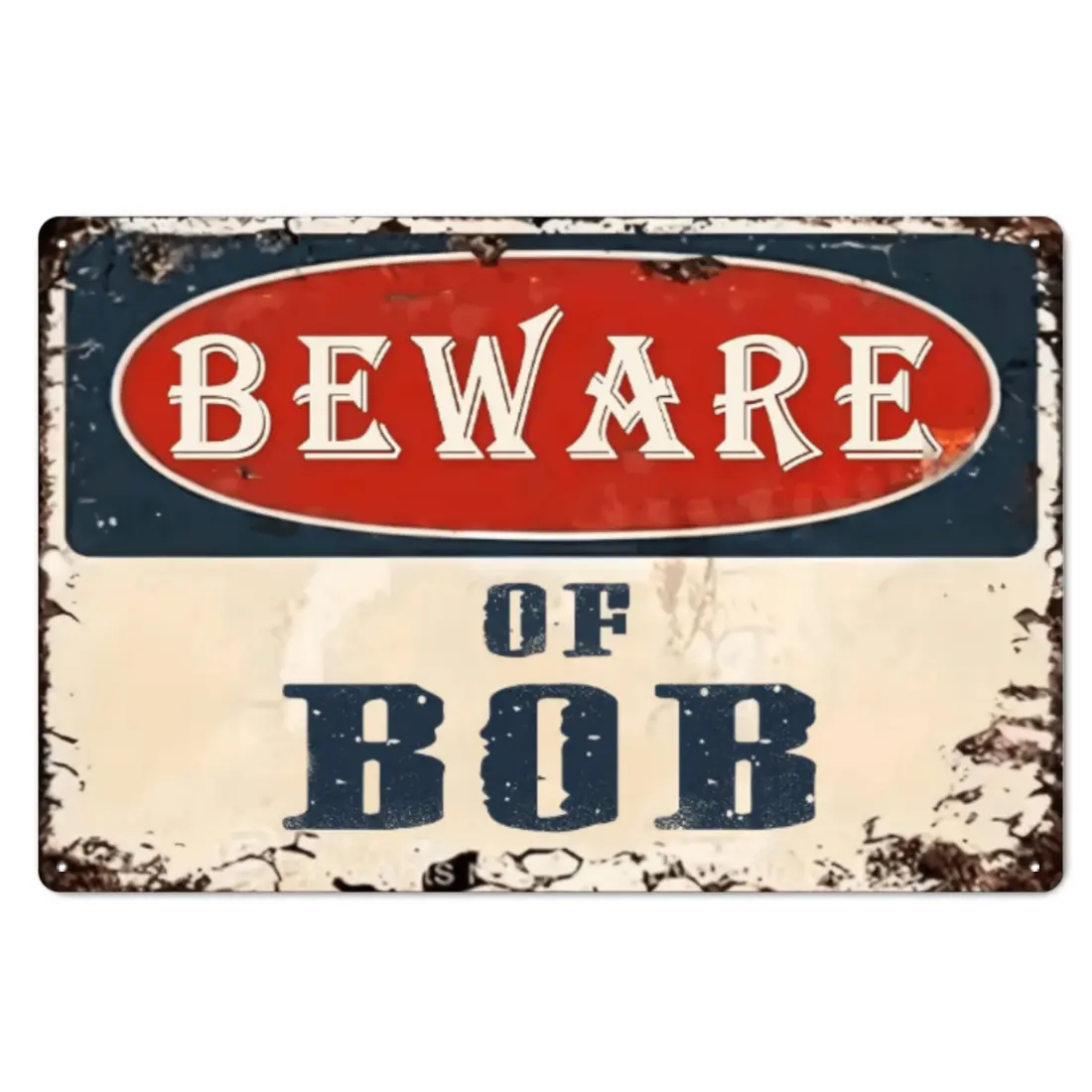 "Beware of Bob" 8x12in Vintage Aluminum Metal Sign, Halloween Indoor Outdoor Home Decor, Lightweight Door Hanging Gift Idea