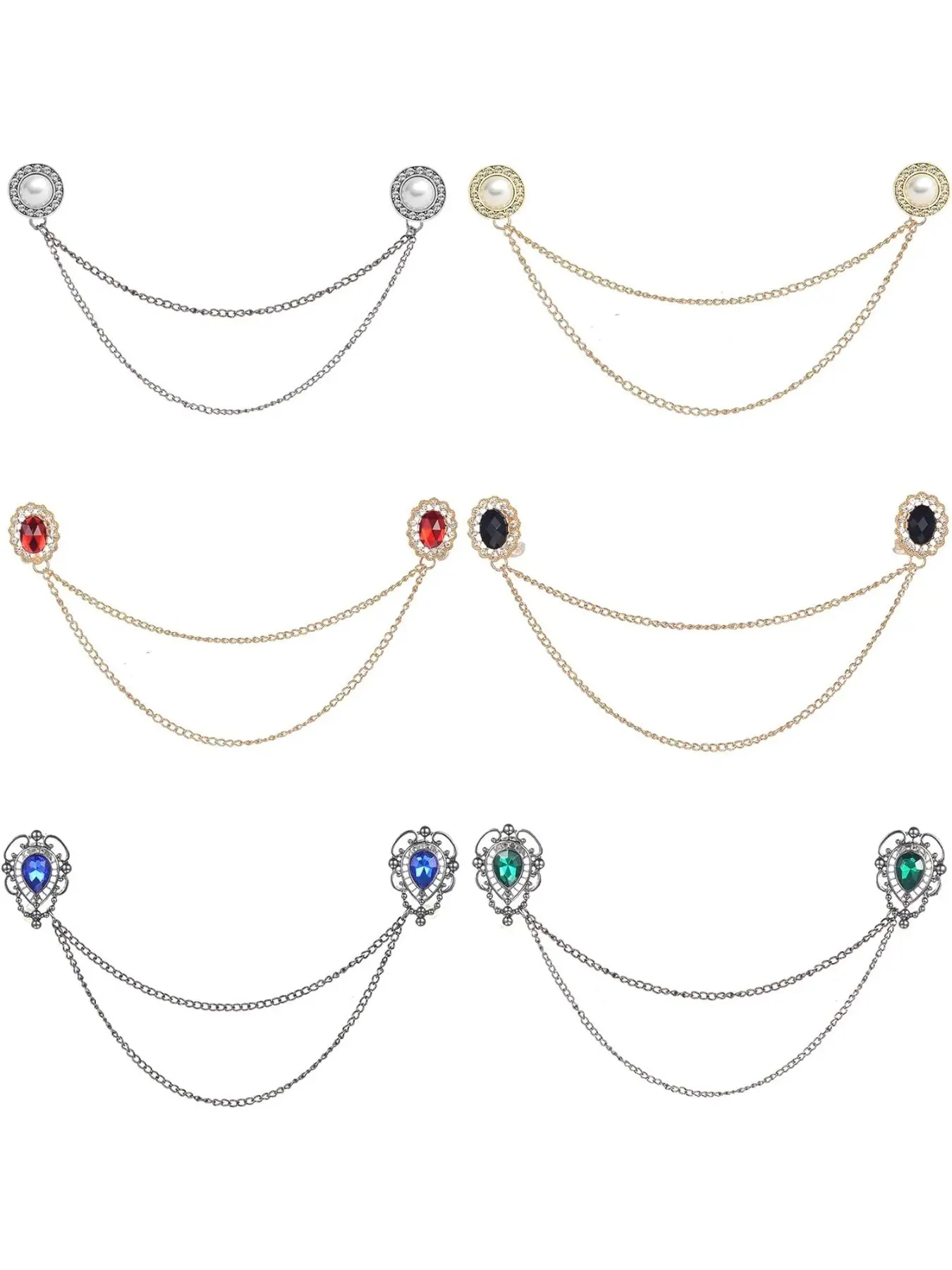6 Pcs Antique Sweater Shawl Clip Chain Renaissance Style Rose Bowknot Floral Brooch Flowers Wings Heart Cardigan Pin Gold sliver For Woman Men Fashion Accessory Elegant Brooch Floral Pins