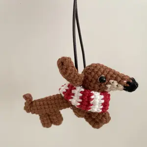 Cute Handmade Dachshund Crochet Keychain, Car Hanging Decoration，Holiday Keychain Puppy Bag Accessory - Valentine's Day Gift