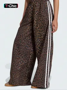 Women's Leopard Print Wide Leg Pants, High Waist Elastic Waistband, Street Style Loose Fit, Casual Summer Home Wear, Party, Casual Streetwear Pants