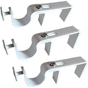 Bracket - No Drill Curtain Rod Bracket Attachment over Blinds Set of 3 (White) white curtains