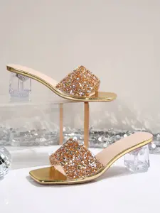 Women's High Heel Sandals with Sparkling Crystal Embellishments, Open Toe Design, Anti-Slip Sole, Thick Heel, Comfortable for Wide Feet, Footwear, Shoe