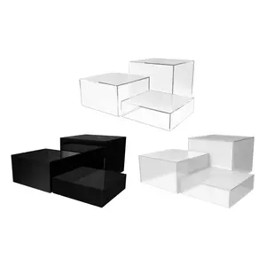 3 Piece Acrylic Display Riser Boxes Retail Product Riser No Lid with Hollow Bottom 2", 4", 6" High Nesting Bins One Open Side Merchandise Storage Box by 321 Plastics