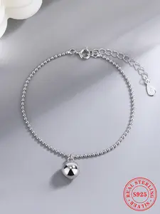 Women's S925 Silver Color Round Bead Bracelet, Casual Fashion Jewelry for All Seasons, Lightweight Design, Perfect Gift Idea, High Quality Bracelet