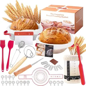 Sourdough Starter Kit, 9" Round and 10" Oval Banneton Bread Baking Supplies, Bread Making Tools Kit, Sourdough Proofing Basket, Sourdough Kit Gifts for Bakers Women Wife Mom