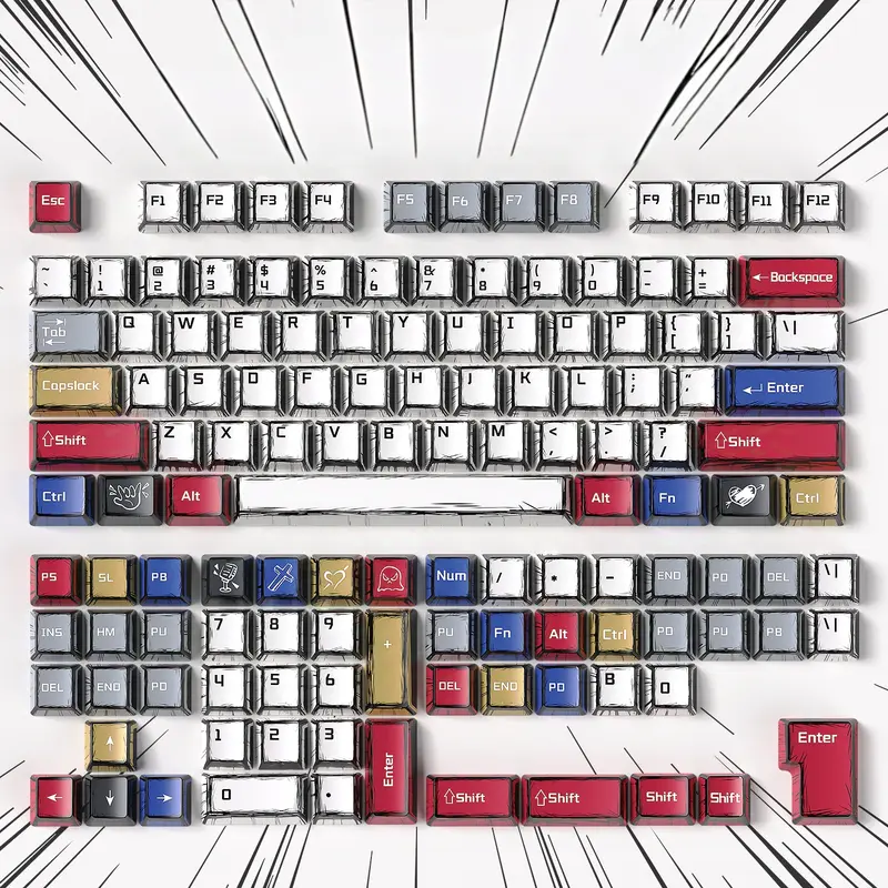 Aula PBT Plastic Manga Mechanical Keycap Set - 130 OEM Profile, Durable Keyboard Key Replacements, Anti-Sweat, Never Fade, Universal Fit for 61/68/84/87/98/100 Cherry Mechanical Keyboards (Keycaps Only)
