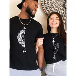 Lion & Lioness Couple's Matching T-Shirt - 100% Cotton, Casual Fit, Short Sleeve Tee for Him & Her