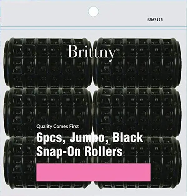 Brittny Snap-on Rollers - Black 6 Count, Jumbo (Pack of 1)