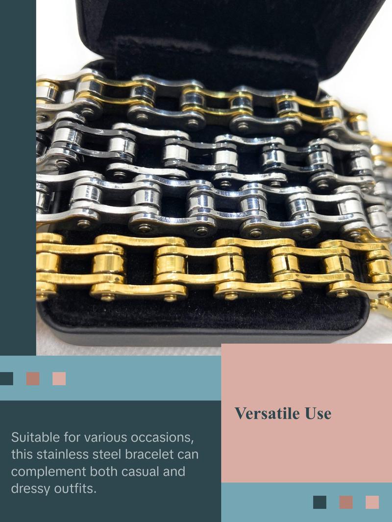 8-1/2" x 1/2" Stainless Steel Motorcycle Chain Bracelet (4 Colors)