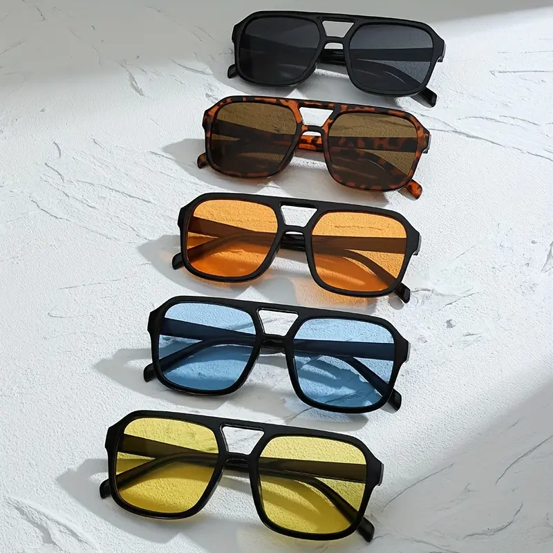 Women's 5-Pair Oversized Square Sunglasses Set - Semi-Rimless PA Frame, Lightweight, Blue Light Blocking Natural Lenses, Glare-Reducing, Ideal for Streetwear, Casual Attire, Female Fashion Eyewear (Semi-Rimless & Square-Shaped Women's Sunglasses), Semi-Ri