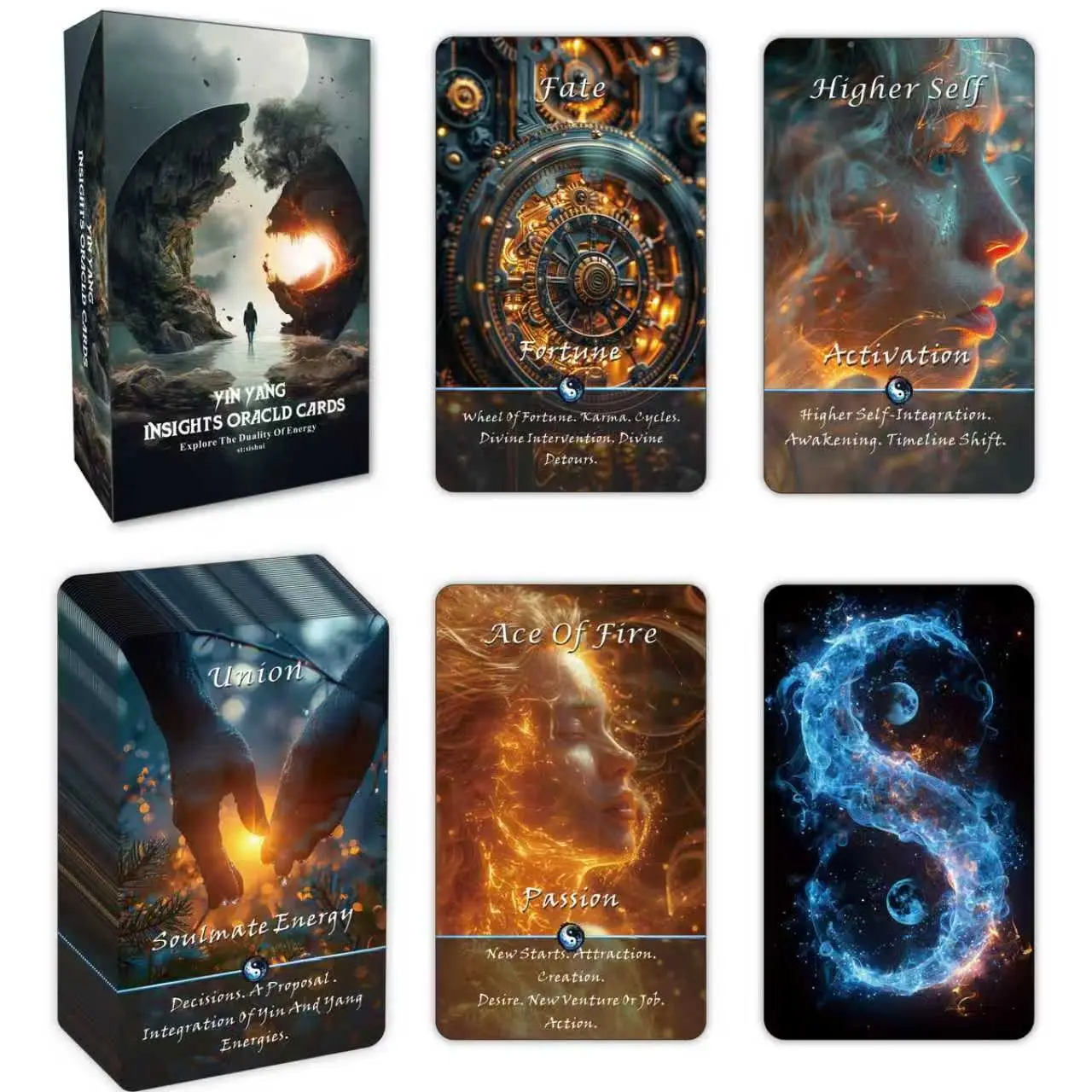 Yin and Yang Oracle Cards, Karma Connection, Divine Detours, Divine Intervention Oracle Deck of 68 Cards, Spiritual Guidance Tool for Beginners to Balance Dual Energies, New Starts, Emotional Healing, Awakening, Higher, and Self-Discovery