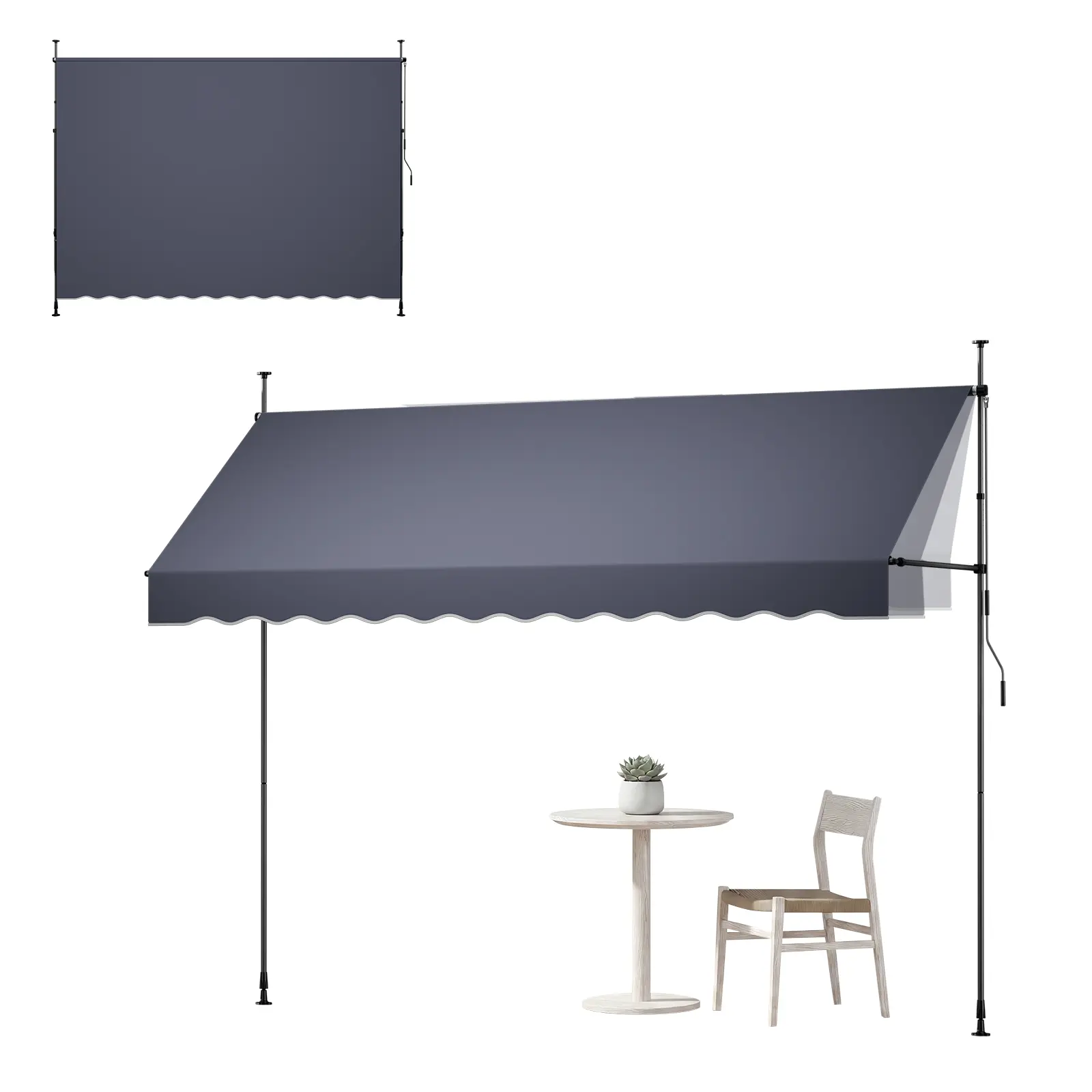 【SummerFinds】VEVOR Manual Retractable Canopy Sunshade, 138" Outdoor Rated UV Resistant Shade Awning, Height-Adjustable Patio Shelter with Crank Handle for Backyard, Garden, Canopy Sunshade Awnings, Outdoor Rated Awnings