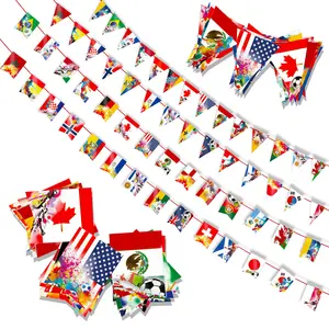 Pennant Banner String Flags Set,28 National Bunting Flag for Soccer Party, Bar, Soccer Party, Garden, School, Sports Game Events
