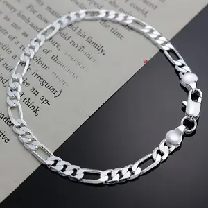 Elegant 925 Sterling Silvery 4mm Triple Figaro Cuban Link Chain Necklace - Hypoallergenic, Tarnish-Resistant, Ideal For Parties & Gifts, Versatile Accessory|Stylish Cuban Link|Durable Chain Design