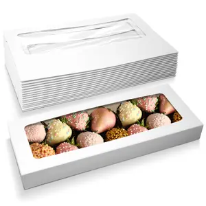 MT Products White Treat Boxes, 16" x 6.5" x 1.75" Long Bakery Boxes