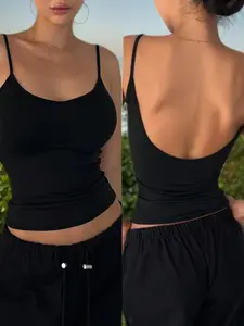 Women's Backless Bodycon Tank Top, Sexy Thin Shoulder Strap, Spaghetti Strap, Summer Cool Fitted Underwear, Fashionable Backless Design, Comfortable Elastic Fabric
