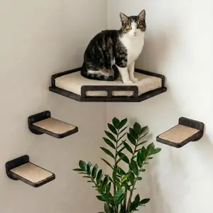 Wall Shelves - Safe and Sturdy  Wall Furniture - Stylish   Corner Shelf with 3 Steps for Cats up to 15lbs - Cushioned Perch and Stairs for Climbing and Playing - Black