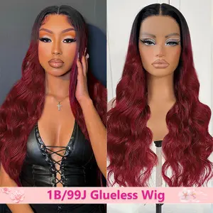 Bling Hair1B/99J Wear and Go Glueless Wigs Human Hair Pre Cut Lace 180% Density 5X5 Transparent Lace Front Wig Human Hair Body Wave Wig