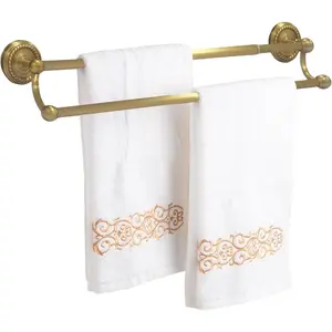 Double Towel Bar, Antique Brass Bathroom Towel Racks Wall Mounted, Adjustable   Towel Bar 13.4-24.8 Inch Usable Bar Length, Heavy Duty Rustproof Brass Towel Rod Holder for Bath