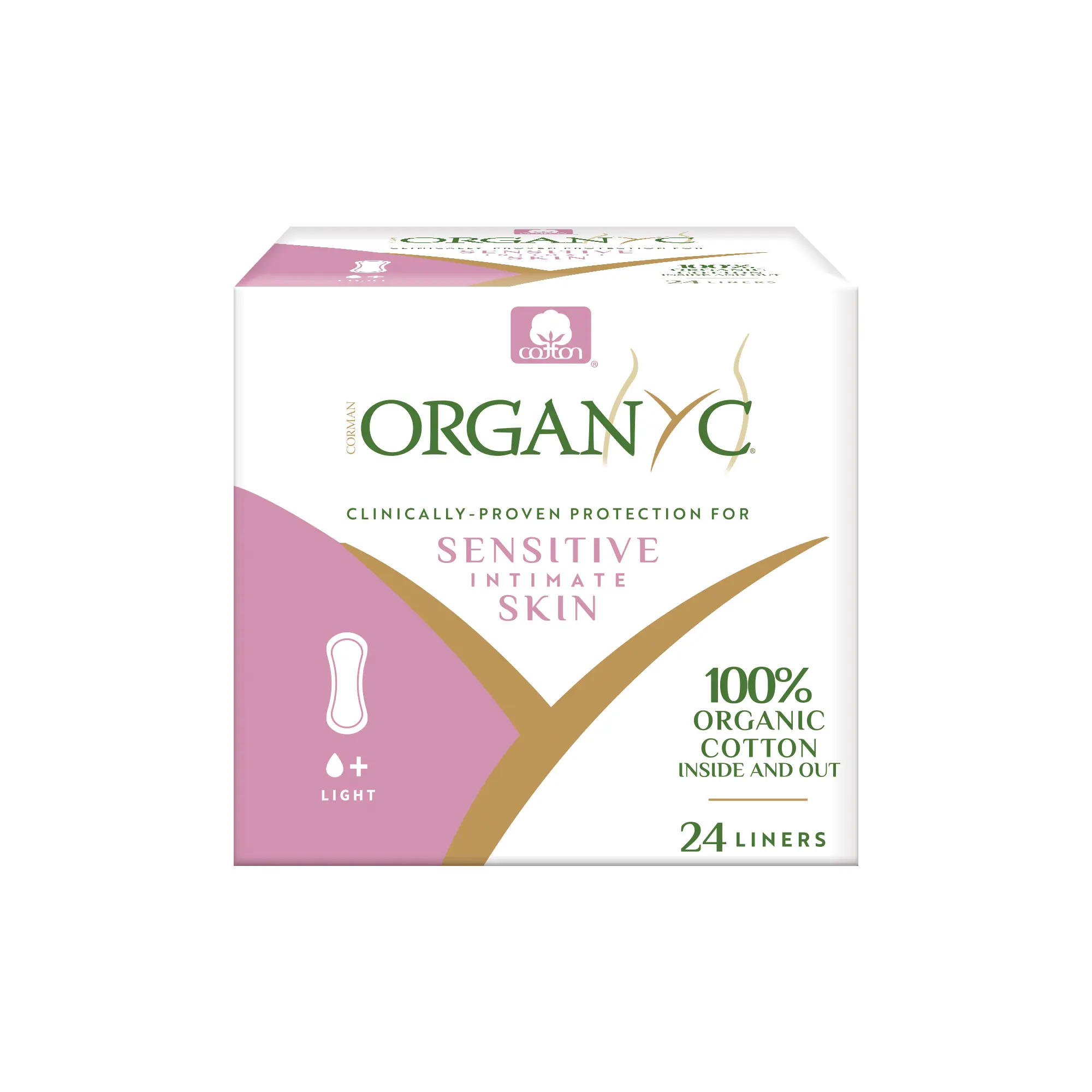 Organyc 100% Certified Organic Cotton Inside and Out Folded Panty Liner For Women Sensitive Skin, Ultra Thin, Light Flow, 24 Count