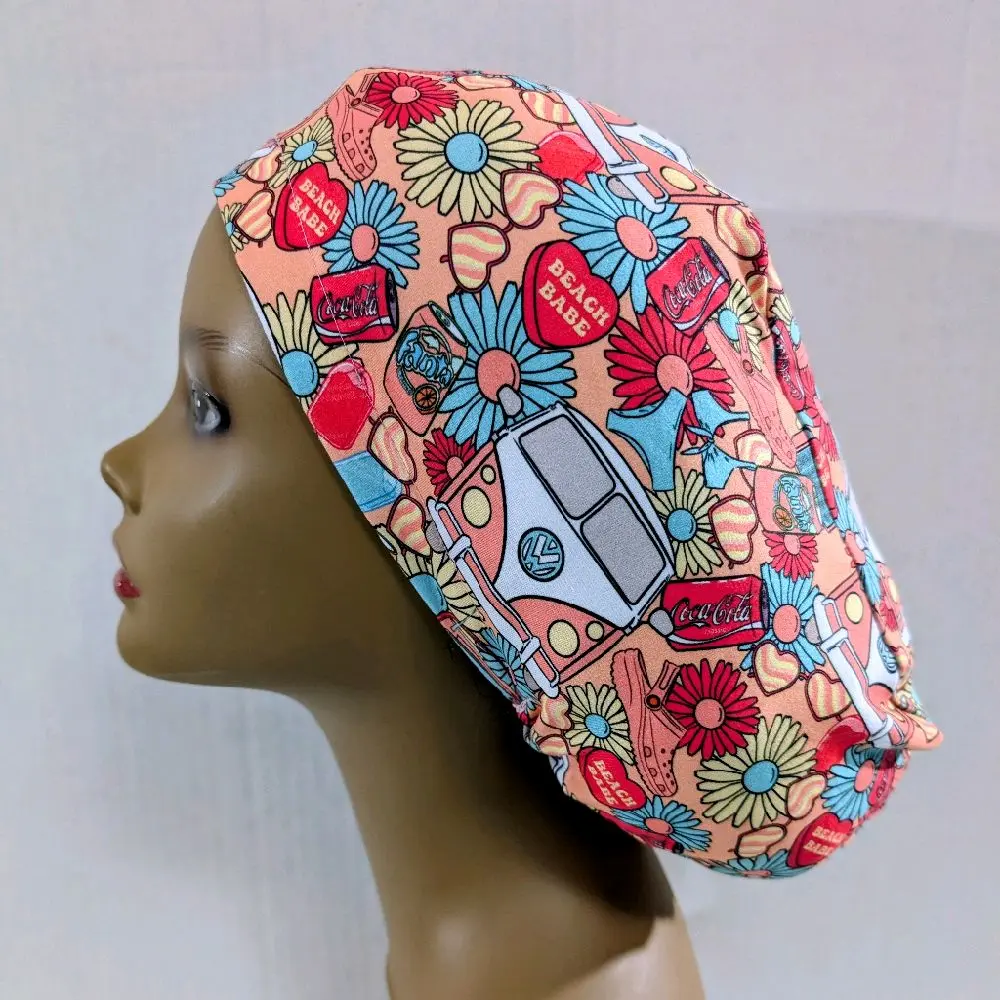 Scrub Cap, Surgical Cap, Chemo Hat, Euro Style Scrub Cap, Hippie, Flower Child