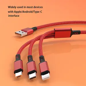 Nylon Braided Multi-Function Charging Cable 1.2m, Fast Charge 3-In-1 Adapter Compatible with iPhone Type-C Micro USB, Universal Phone Tablet Charger