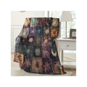 Vibrant Bohemian Celestial Sun Moon Stars Patchwork Throw Blanket