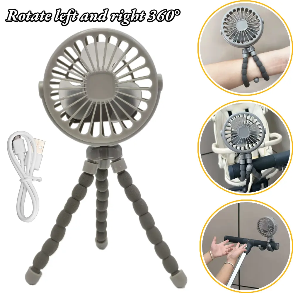 360 Rotatable Octopus Mini Fan USB Charging Flexible Tripod Portable Handheld Cooling Fan For Stroller Bike Outdoor Travel Usb Rechargeable Fan Cooling Personal Fan