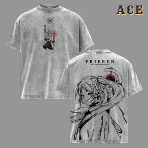 Frieren – Frieren Beyond Journey’s End Vintage Washed Oversized Anime Shirt Hoodie, Heavyweight Manga Graphic Tee, Japanese Sketch Art Streetwear for Men Women, Soft Cotton Unisex Outfit, Retro Washed Look, Gift for Anime Fans
