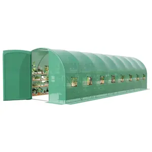 Garvee Premium 28x10x7.5 FT Greenhouse  for Outdoors, Walk-in Tunnel Green Houses Kit with Dual Zippered Screen Doors & 8 Screen Windows, PE Cover Grow Tent with Reinforced Frame, Green