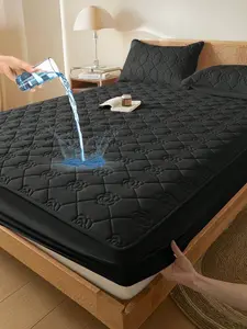 Black Waterproof Durable Plaid Mattress Cover - 1 Count Fitted Sheet, Flat Weave Polyester Bedding, Soft Breathable, Hand Wash Only or Machine Wash for Bedroom