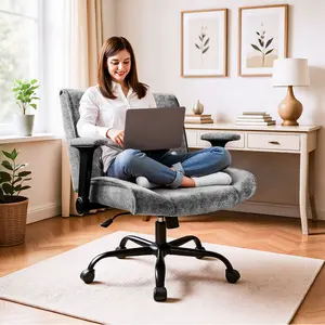 Cross Legged Office Chair with Wheels and Adjustable Flip-Arms, Criss Cross Desk Chair with Thick Cushion, Wide Seat Office Chair for Home Office, Apartment, Bedroom burden 300lbs