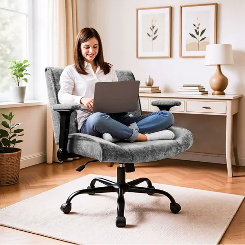 【SohoChic】Ergonomic Criss Cross Computer Chair - Adjustable Swivel Office Chair with Wheels, Flip Arms, Thick Cushion, Dual-Layer Spring, 26.5" Wide Seat, 300lbs Capacity, 90°-120° Tilt for Home Office