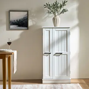 Kitchen Pantry Storage Cabinet, Freestanding Pantry Cabinet with Doors & Adjustable Shelves, Small Food Pantry Cabinet for Kitchen, Dining Room Craft Room (White)