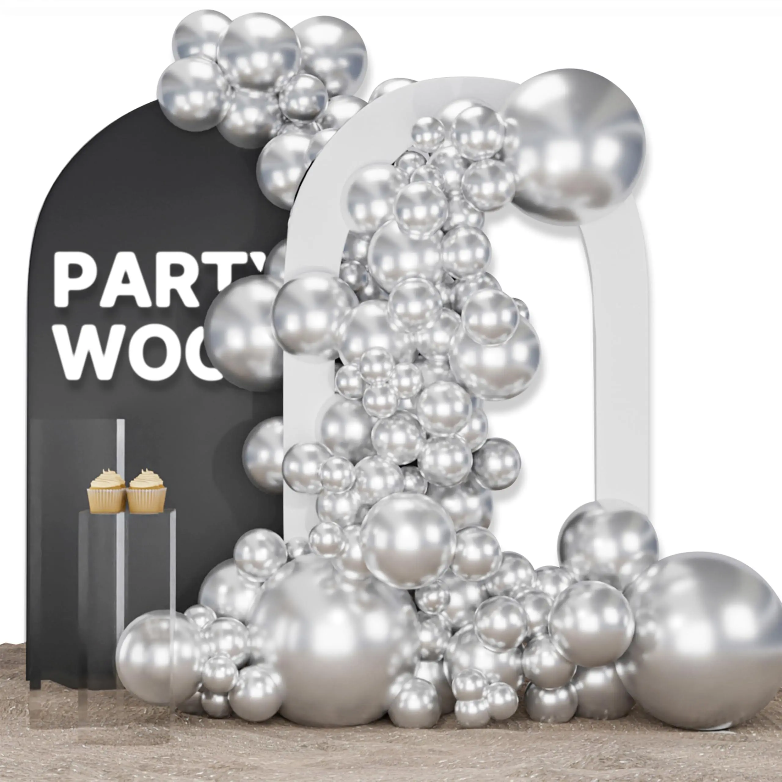 PartyWoo Silver Balloons, 100pcs Assorted Sizes (18in, 12in, 10in, 5in) – Arch, Garland Supplies for Birthday, Wedding, Celebration Event Decorations (Magical Silver-G102)