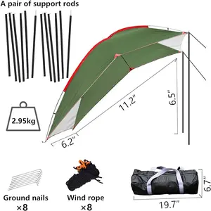 Wind Tour Portable Waterproof Car Rear Tent Outside Camping Shelter Outdoor Car Tent Trailer Tent Roof Top for Beach (Off-White+Green)
