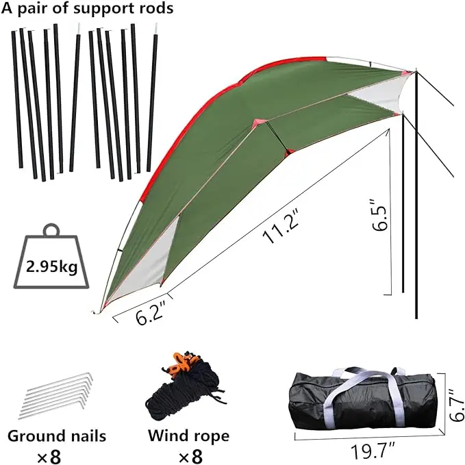 Wind Tour Portable Waterproof Car Rear Tent Outside Camping Shelter Outdoor Car Tent Trailer Tent Roof Top for Beach (Off-White+Green)