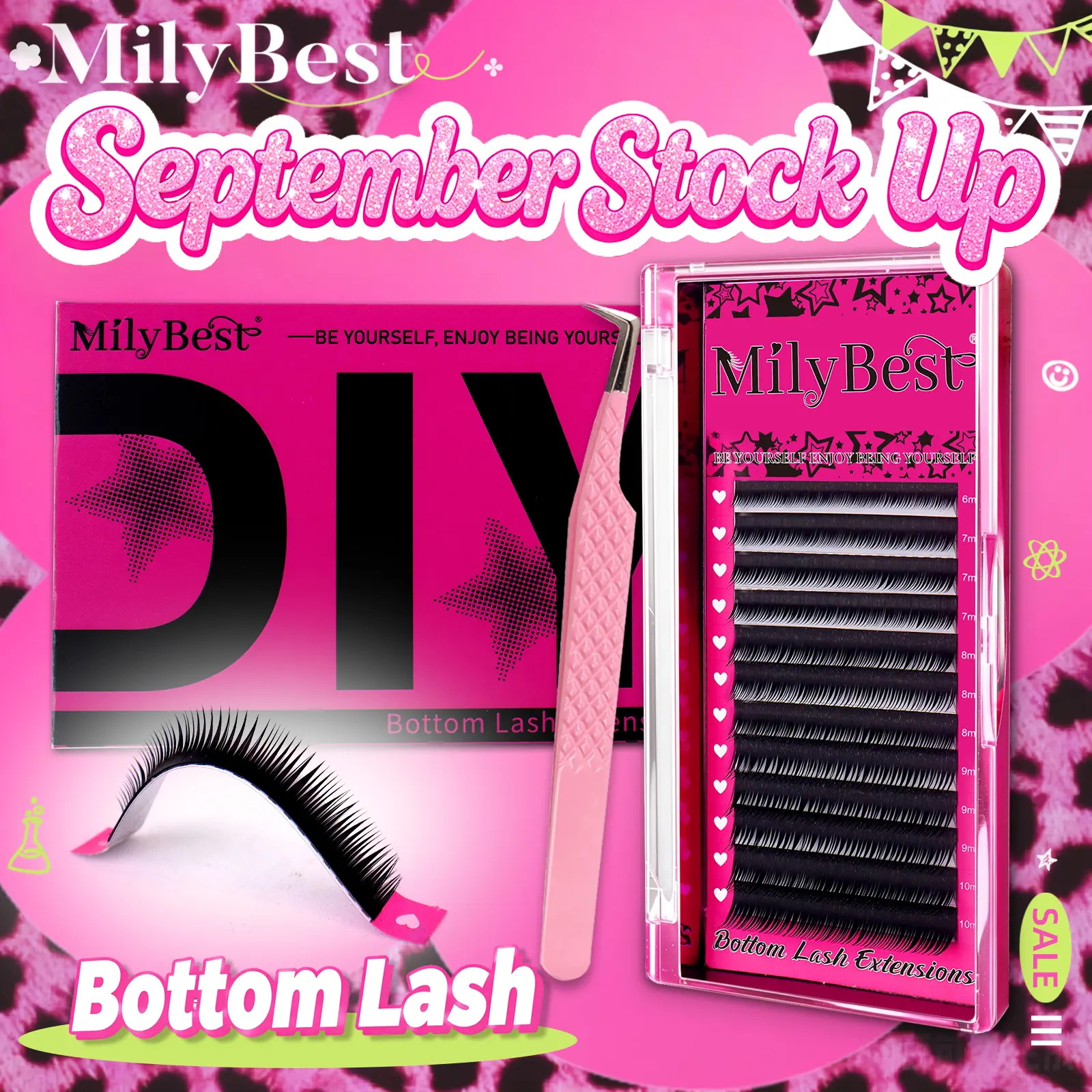 MilyBest Bottom Lash Extension Kit, 6‑10mm Mix Length, Ultra‑Matte Black & Natural J‑Curl, Wispy Spiky Eyelashes, Varied Thicknesses, Feather-Light, No Lash Band,Waterproof Reusable for Natural & Dramatic Eye Look, Pro Fiber-Tip Tweezer,tiktokshopstockup