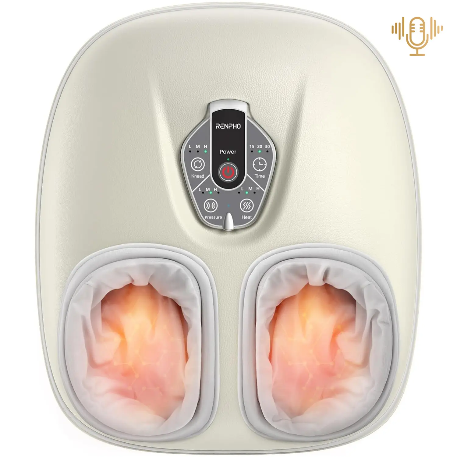 RENPHO Voice Controlled Foot Massager with 3 Heating Levels, summervibes for Man Women Adjustable Hands-free Upgrade Shiatsu Machine for Men & Women, Fits Up to Size 12